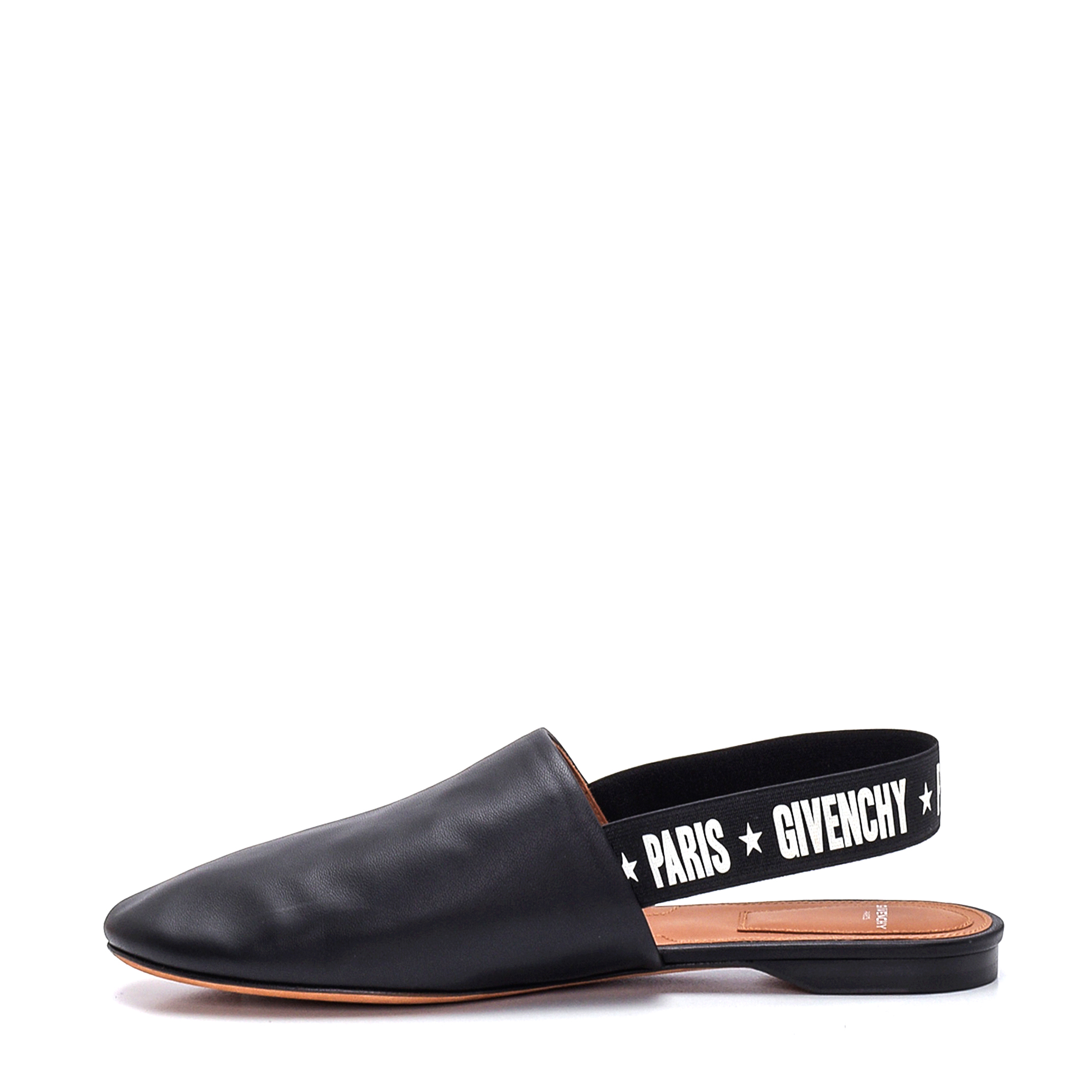 Givenchy - Black Leather Rivington White Logo Slingback Mules